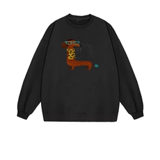 2025年秋季套头长袖时尚百搭通勤简约休闲带眼镜的腊肠狗，女装卫衣/绒衫，花可