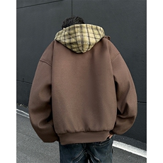 美式假两件工装连帽夹棉棉服复古宽松潮牌保暖外套，男装棉衣，星座410-7