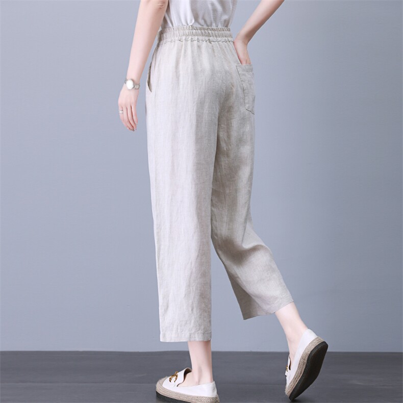 高端亚麻九分裤女夏季薄款裤子2025新款小个子妈妈直筒显瘦休闲裤,女装休闲裤,独衣靓