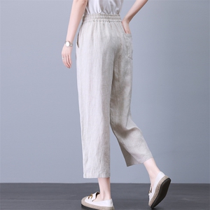 高端亚麻九分裤女夏季薄款裤子2025新款小个子妈妈直筒显瘦休闲裤