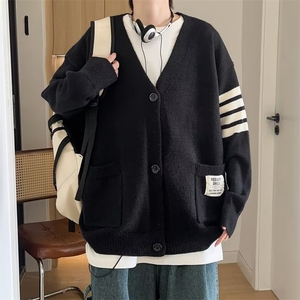 开衫v领毛衣秋冬季男针织衫慵懒风上衣条纹潮牌高级宽松MZ022-P48图片