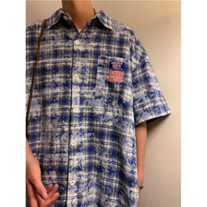 美式格子衬衫男短袖ins设计感上衣夏季宽松情侣潮牌衬衣S918-p40，男装衬衫，星座1008