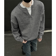 亨利领套头毛衣宽松韩版套头针织衫线衣韩系小V领打底MF56P65，男装针织衫/毛衣，电商D256
