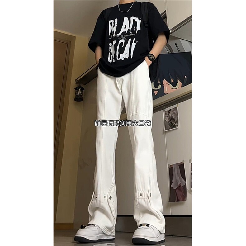 高街vibe风牛仔裤男ins潮牌美式宽松直筒炸街排扣微喇裤NZG510,男装牛仔裤,星座516A