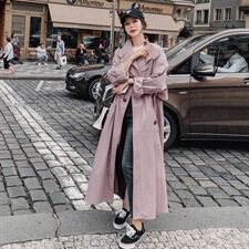 大货已出2021春秋季新款粉色卡其风衣8605-A55（），女装风衣，浙宝225