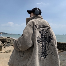 XZ213-MY39-P138控158港风日系复古羊羔毛字母刺绣加厚保暖棉衣，男装棉衣，星座213