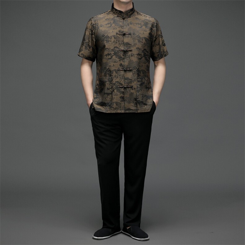 SQY2301男士春季两件套短袖套装中老年爸爸复古唐装风P115图片