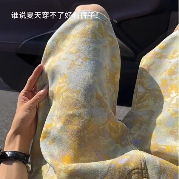 W10082-P43网图现货美式印花牛仔短裤夏季潮牌宽松直筒五分裤,男装牛仔裤,星座1608-2
