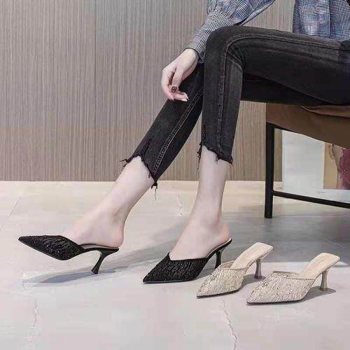 2021夏季新款韩版时尚网?水钻细跟时装拖鞋，其它，她他麦