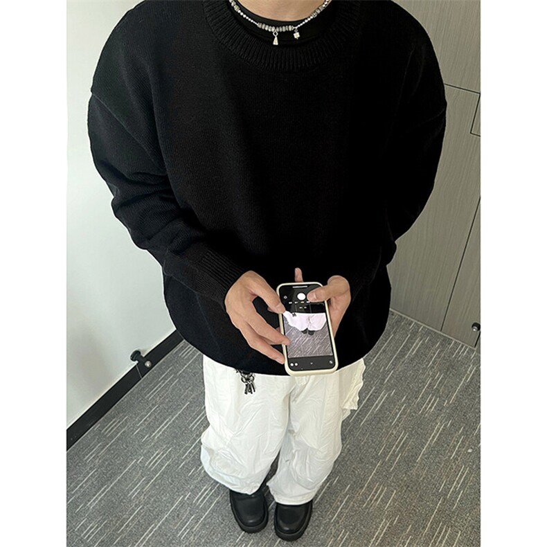 【网图】YK86032-P35P45抖音日系慵懒风纯色毛衣男秋冬款,男装针织衫/毛衣,电商A086-1