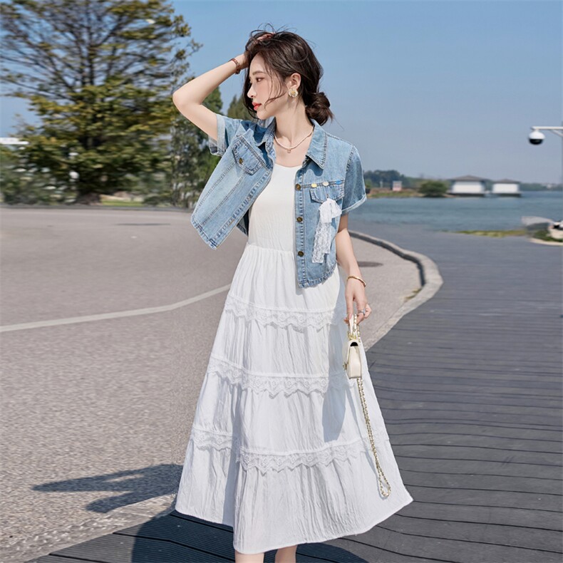 2025夏新品现货度假风连衣裙+牛仔两件套2C056-9506-P145-K208,女装连衣裙,2C256