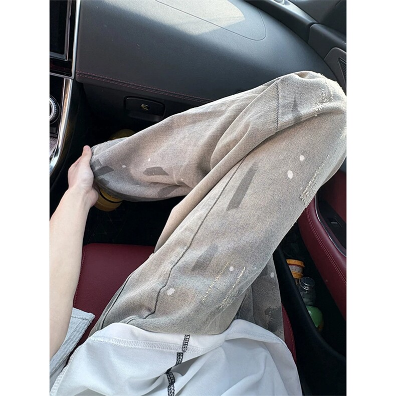 网图涂鸦设计感泼墨扎染牛仔裤男水洗直筒长裤N6454-特P45控88,男装牛仔裤,电商A001