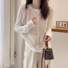 2025年秋季时尚百搭通勤简约时尚镂空马甲，女装马甲，鹿一羊绒