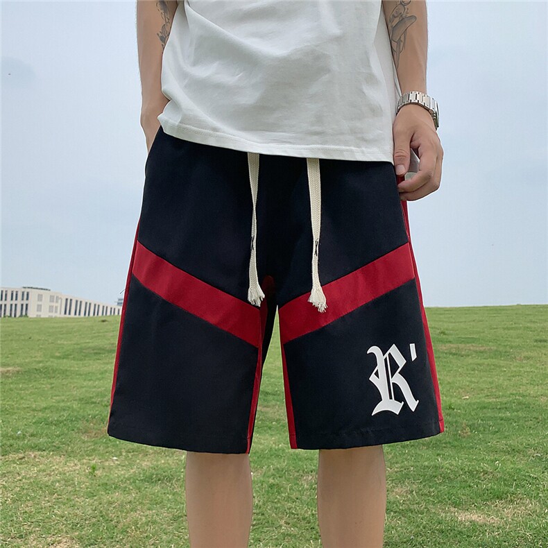 1港风拼色抽绳短裤男大码M-5XL休闲潮流五分裤男DK77035P30控48图片