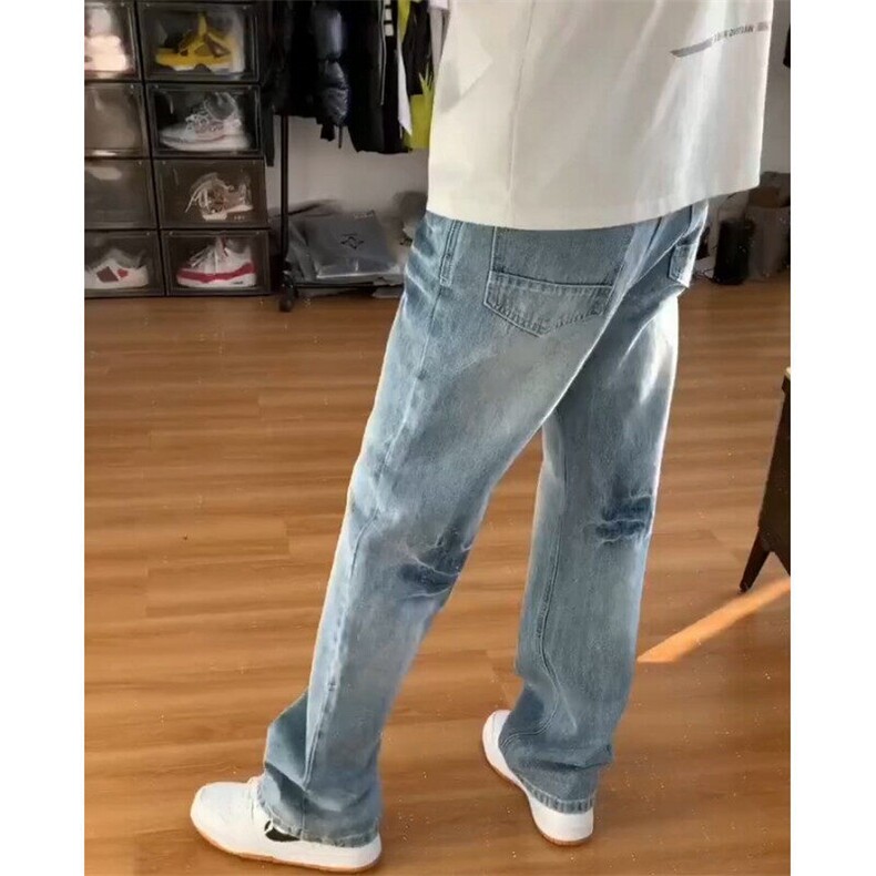 【现货特P】春装cleanfit牛仔裤男款裂纹美式高街裤子,男装牛仔裤,星座610A
