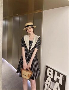 现货夏季新款波点连衣裙,女装连衣裙,依美依缘