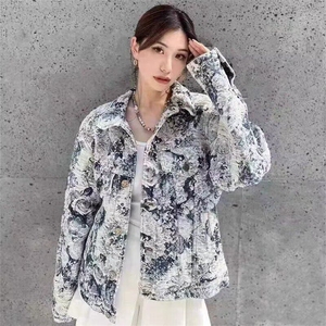 春秋破坏老花刺绣牛仔衣潮流男女情侣青花瓷花卉提花长袖外套图片