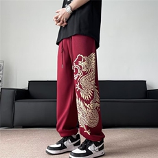 红色裤子男春秋运动卫裤直筒阔腿休闲长裤印花龙K9537，男装休闲裤，星座1116A-1（原606A）