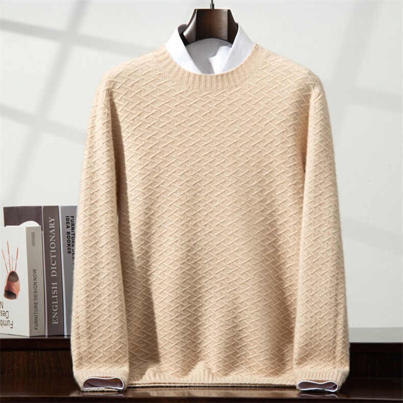 2025年秋季新款百搭七针后螺纹套头衫，男装针织衫/毛衣，榆莲羊绒