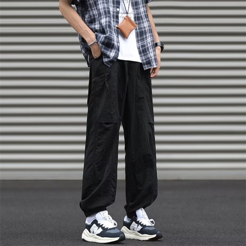 夏季冰丝凉感束脚工装裤男款日系宽松休闲拉链速干裤KB568,男装工装外套,星座1116A-1（原606A）