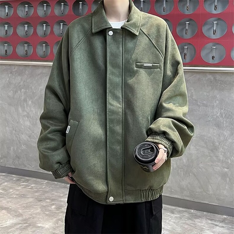 麂皮绒外套男生2024新款春秋季青少年宽松休闲翻领夹克W36,男装夹克,星座1116A-1（原606A）