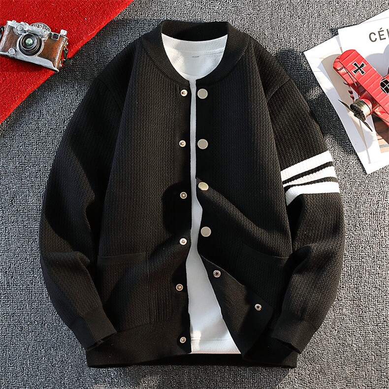 25825-P70秋季时尚圆领毛衣开衫男针织衫纯色简约开衫外套，男装针织衫/毛衣，电商D310B