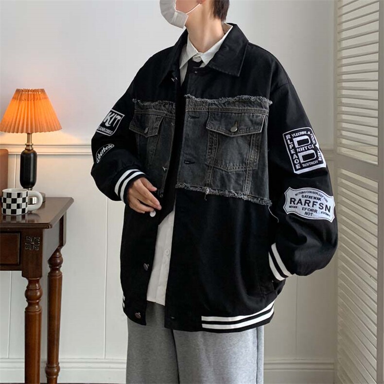 牛仔拼接刺绣棒球服春秋季新款情侣vintage外套夹克男W5581-P62,男装夹克,星座512-2