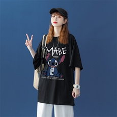纯棉夏季新款卡通印花圆领短袖T恤女宽松韩版上衣，男装T恤，电商A409-1