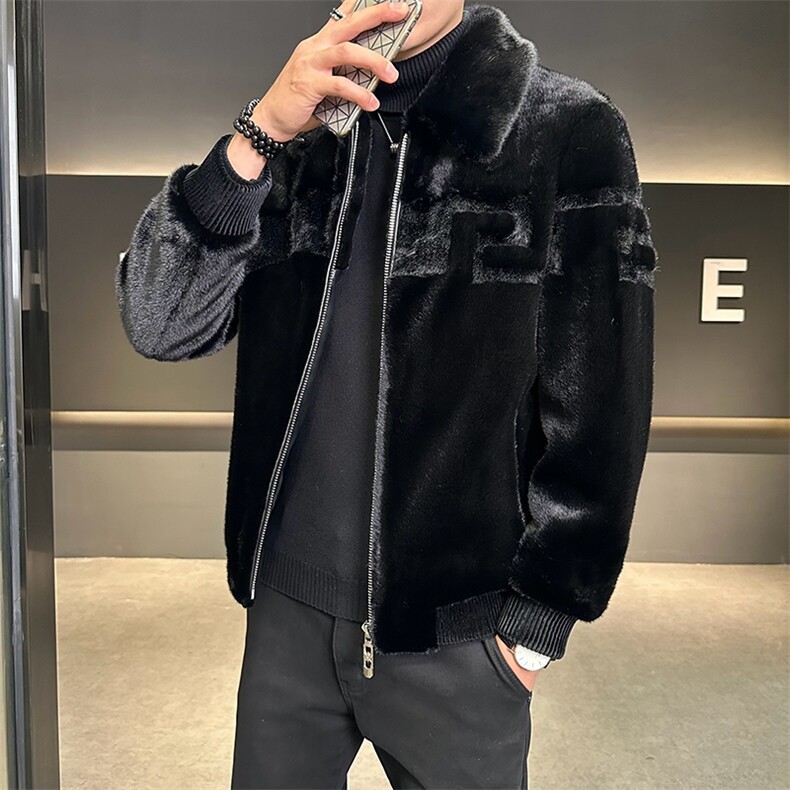 冬季男士时尚加厚仿皮草保暖爸爸装商务夹克外套ZX8931-P230图片