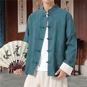 男士外套棉麻印花夹克盘扣立领唐装风 XZ1512-2556-P45图片