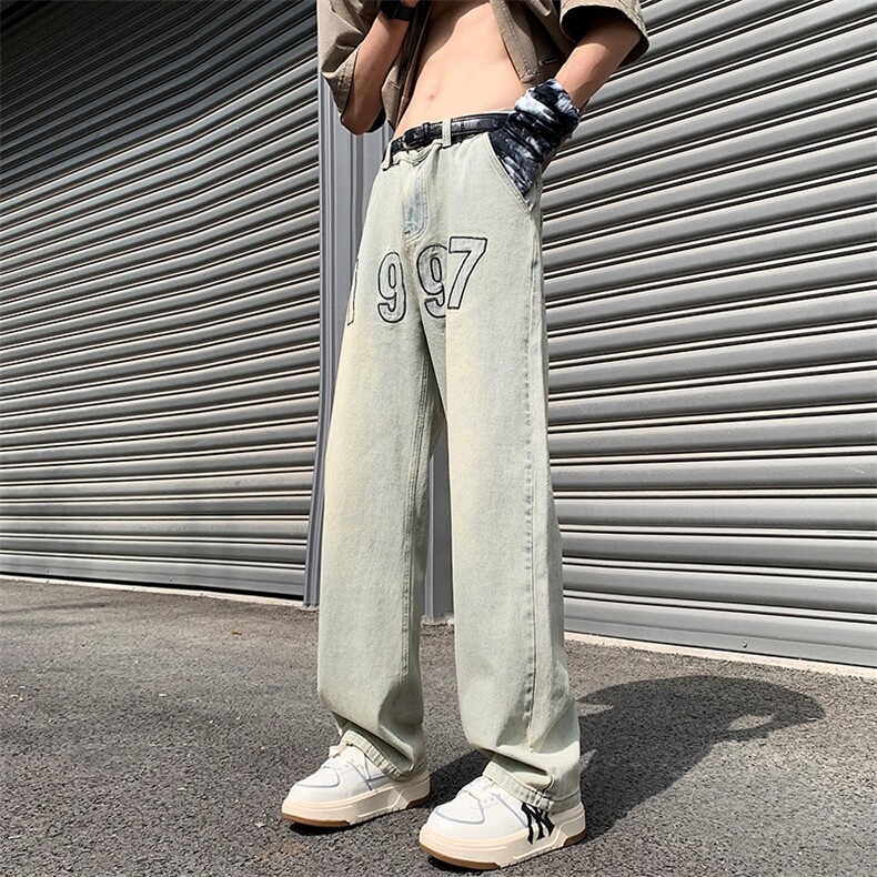 抖音品质高街1997刺绣宽松百搭牛仔裤直筒裤313A-1-NZ030-P55控68,男装牛仔裤,星座808A-1