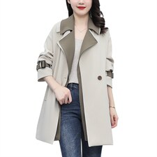 芷墨春秋季新款时尚撞色中长款风衣外套修身风衣女，女装风衣，芷墨服饰