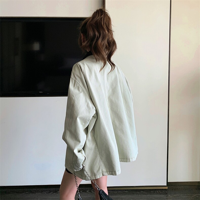 撞色翻领工装牛仔外套女2025春季新款复古设计感宽松休闲夹克上衣,女装短外套,2C260