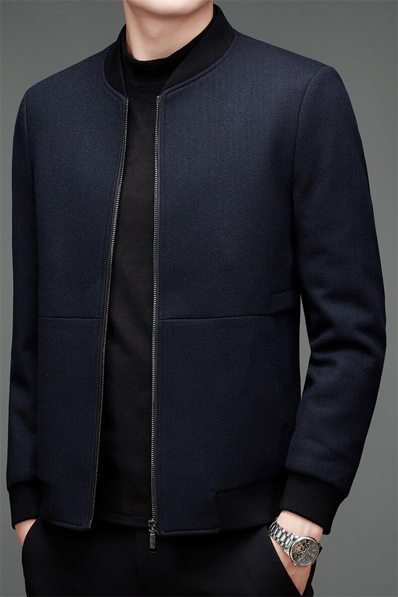 中年秋冬季休闲羊毛呢子爸爸装立领毛呢外套男上衣MNSAA8155-P275，男装毛呢大衣，电商B212（原钱塘6029）