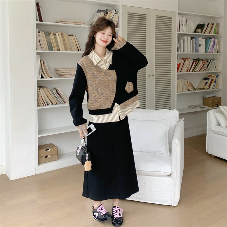 26春新款现-慵懒风假两件减龄拼接两件套2617-P175K288,女装套装/套裙,2B190