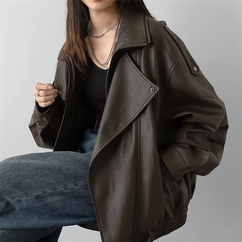 新款重工复古中性立领机车皮衣外套PU夹克上衣男女Y1027-P90网图，女装皮衣，电商B245