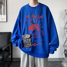 华夫格卫衣圆领卫衣男大码长袖t恤男外套HW76226-P30加绒款-P40，男装卫衣，电商A040