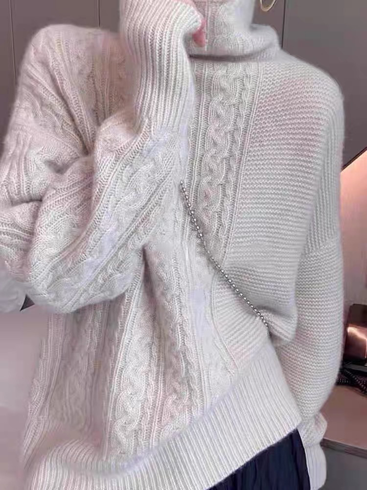 秋冬新款高领针织套头毛衣女扭花帽衫打底羊毛衫,女装羊毛衫,思途羊绒