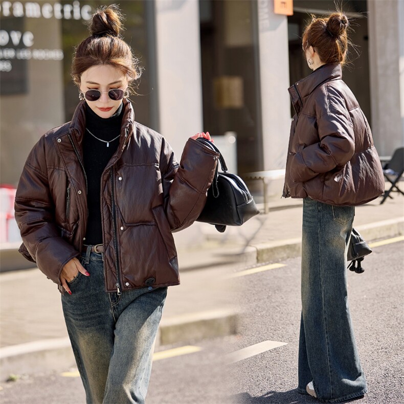 短款蛋白皮PU羽绒服2025新女冬季新款美拉德超好看免洗白鸭绒外套,女装羽绒服,意芙