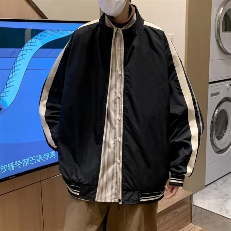 撞色拼接外套男潮牌街头宽松情侣休闲工装夹克BQ77P58图片