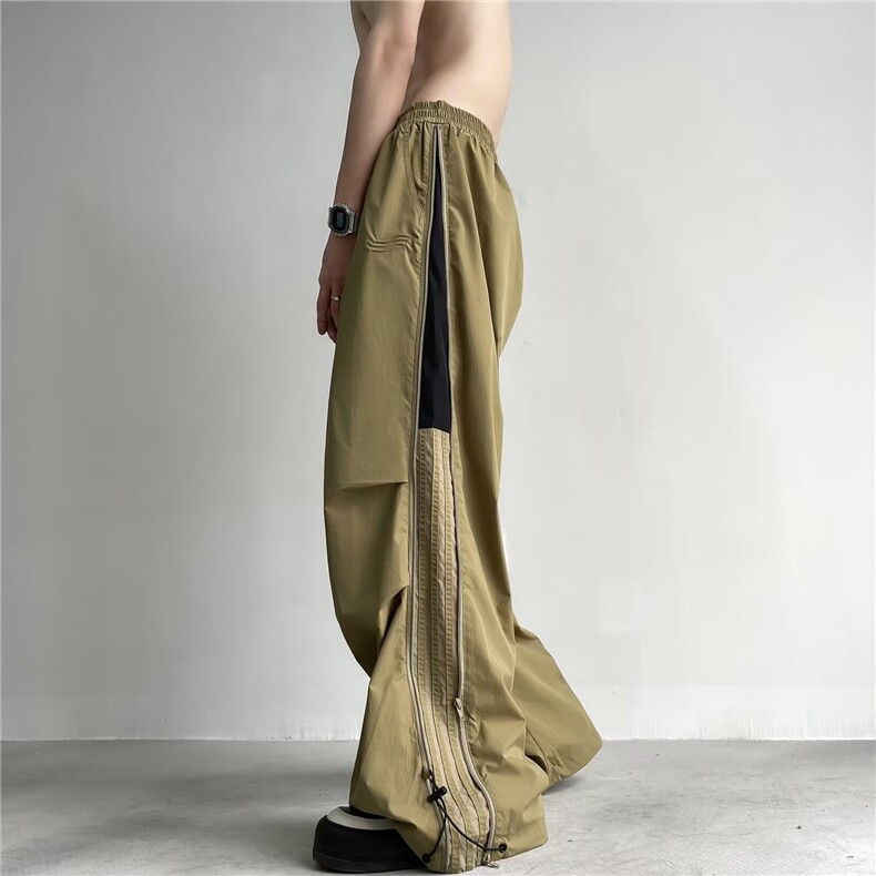 工装裤男夏季新款条纹拼色褶皱阔腿裤宽松束脚休闲长裤UK25-p58，男装工装外套，星座1001-1