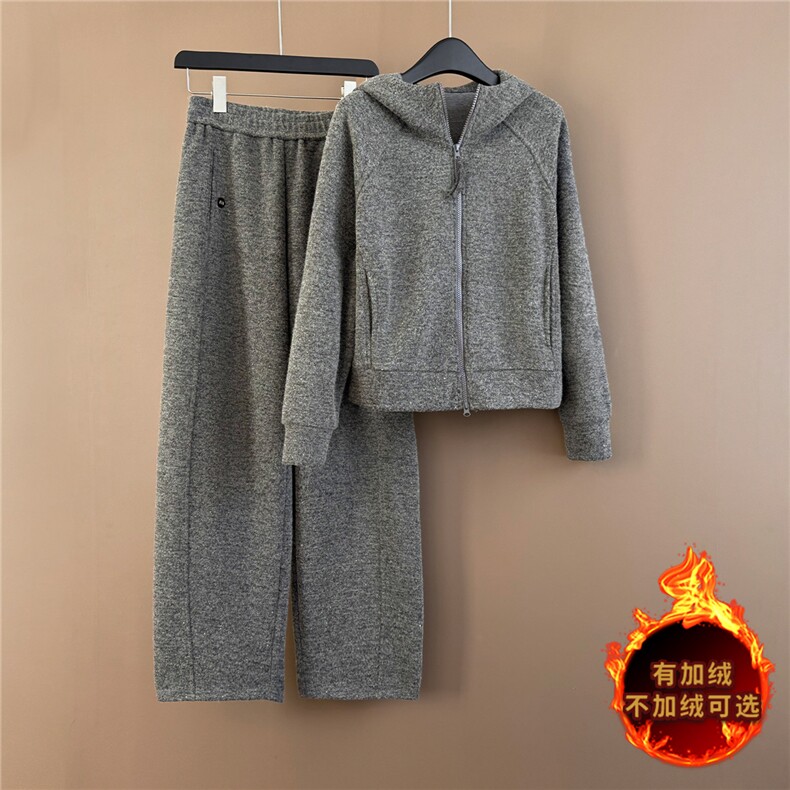 韩系气质休闲运动套装女秋冬新款拉链开衫连帽卫衣直筒长裤两件套，女装套装/套裙，江南