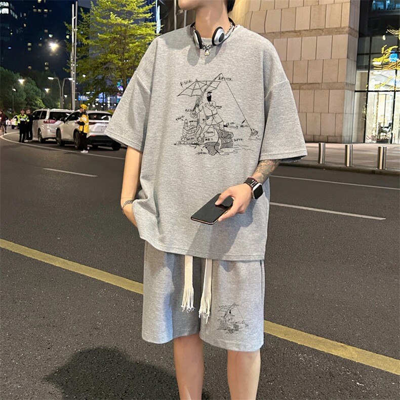 套装！华夫格套装短袖T恤短裤男HTZ533-特p：38,男装牛仔裤,电商B371