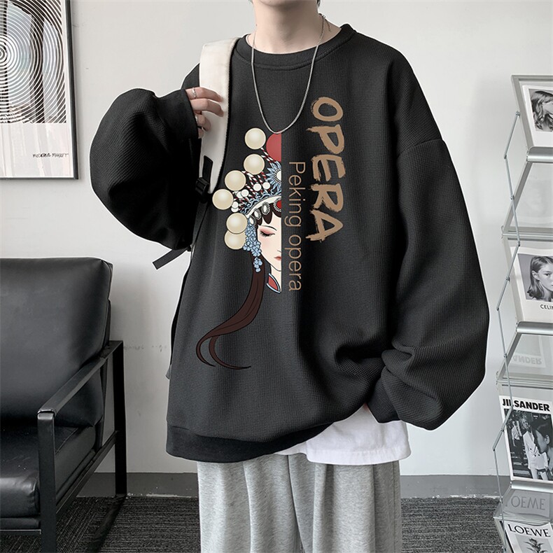 华夫格卫衣圆领卫衣男大码长袖t恤男外套HW76161-P30加绒款-P40,男装卫衣,电商A040