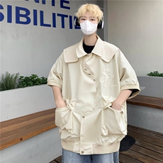 不规则排扣飞行员外套男女短袖潮牌宽松刺绣高级感工装LS1275P42，男装T恤，星座1013-5