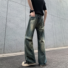 美式复古做旧牛仔裤男宽松直筒水洗破洞微喇休闲长裤TR919P49，男装牛仔裤，星座1013-1