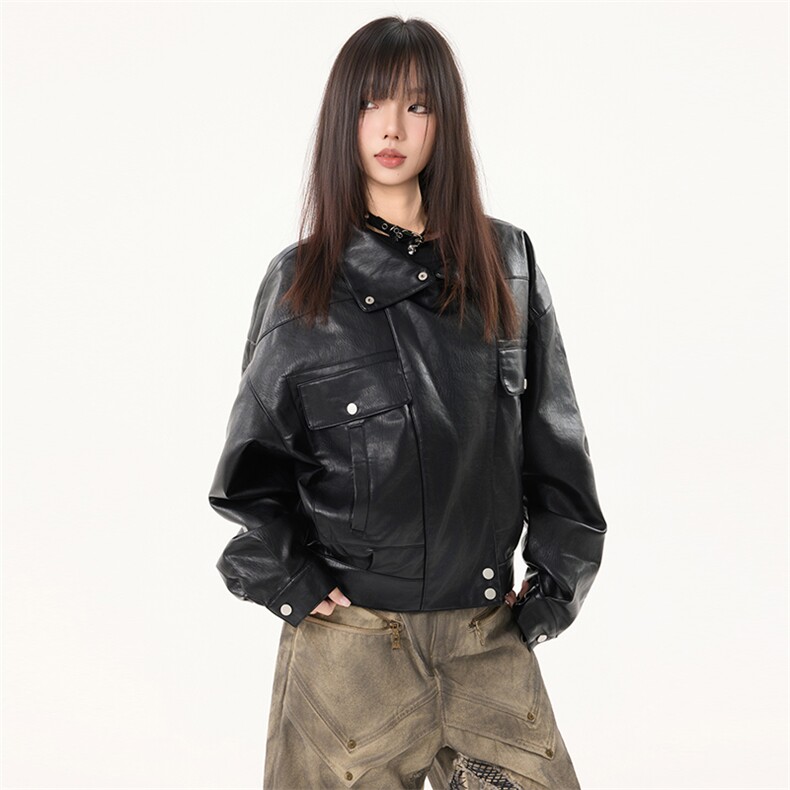 嘻哈秋冬季痞帅机车服铺皮衣外套宽松男女短款夹克上衣YD06-P125,男装夹克,星座509