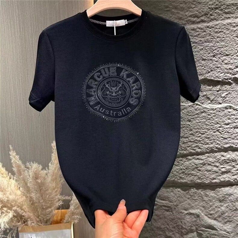 欧货高端夏季新款短袖T恤男潮牌潮流青年百搭烫钻黑色打底衫体恤图片