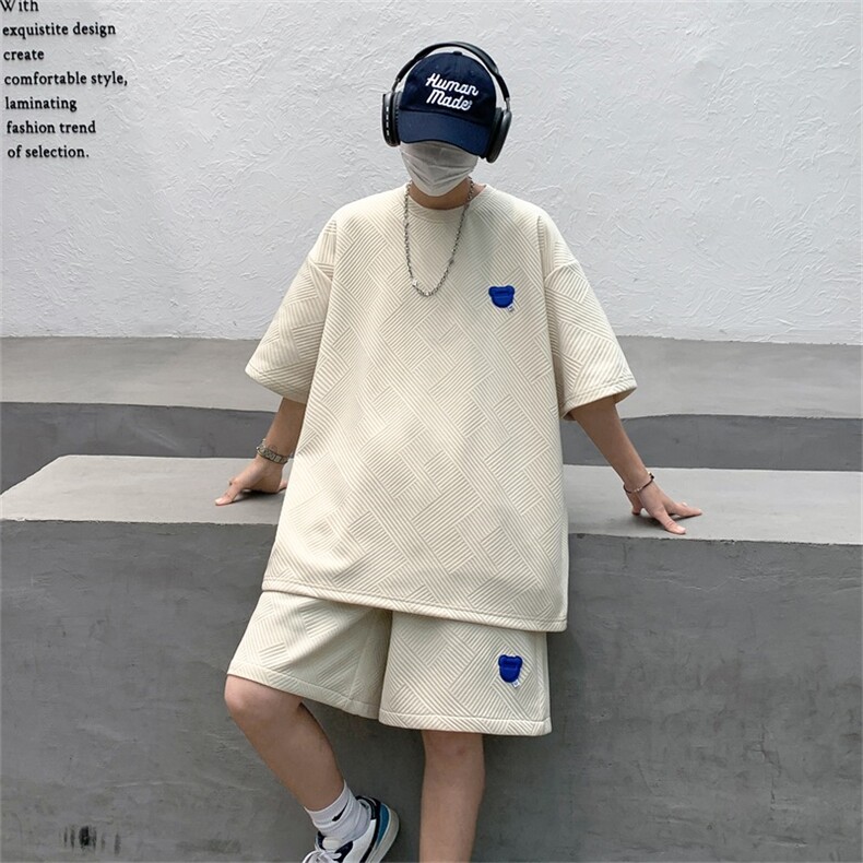 DSA028-TZDTE01P60260克提花针织美潮vibe设计夏季男短袖套装,男装T恤,电商A028