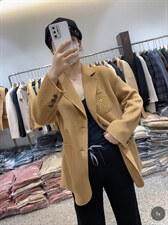 2021秋季新款时尚刺绣双口袋带标两粒扣百分百羊毛双面呢外套，其它，L·H·X